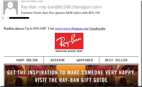 Ray-Ban 詐欺偽レイバン レイバンスパム スパムメール