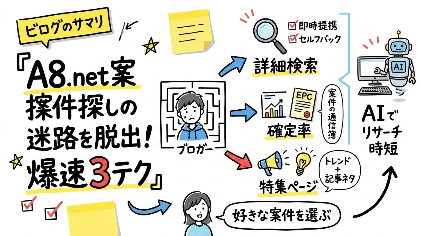 A8.net案件探しの迷路を脱出！爆速で見つける「3つの時短