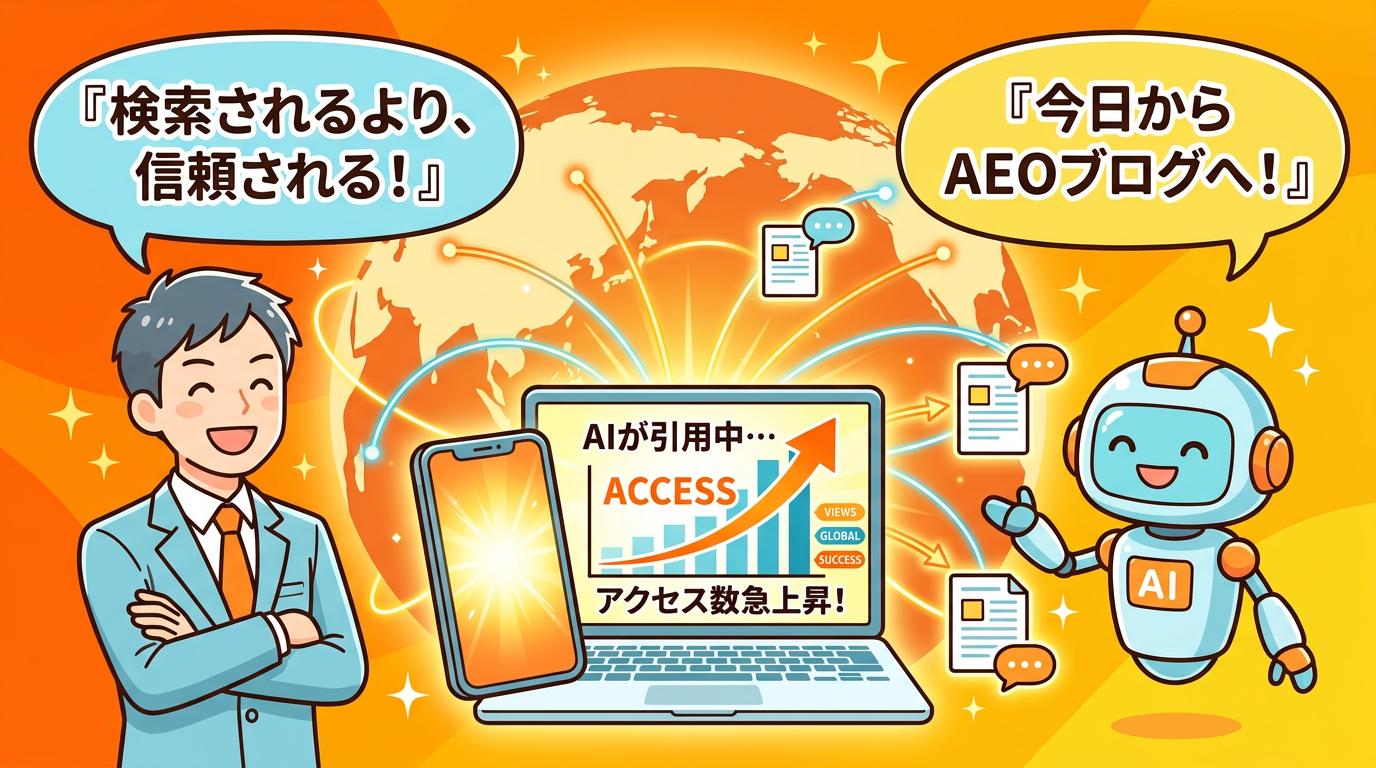 AIに選ばれたブログが世界に届く——AEO時代の理想の未来イメージ