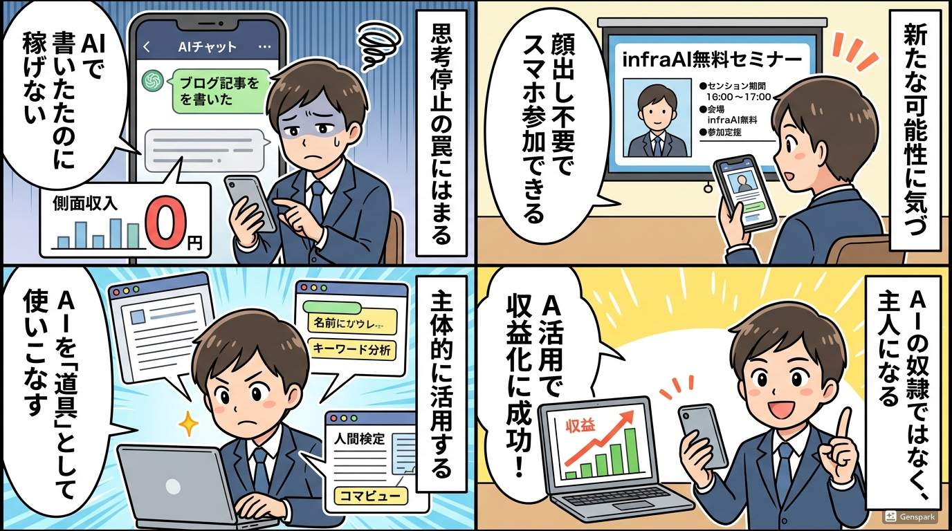 AIを使いこなす人と使われる人の差を描いた4コマ漫画