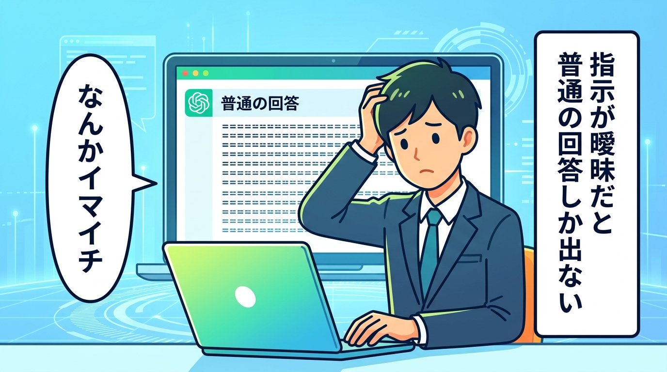 AIに曖昧な指示を出して困惑しているビジネスパーソン