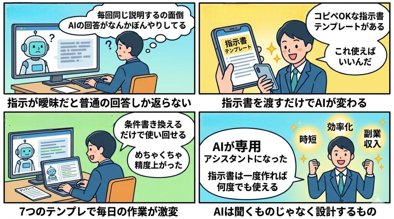 AI指示書テンプレートを使って作業効率化する4コマ漫画