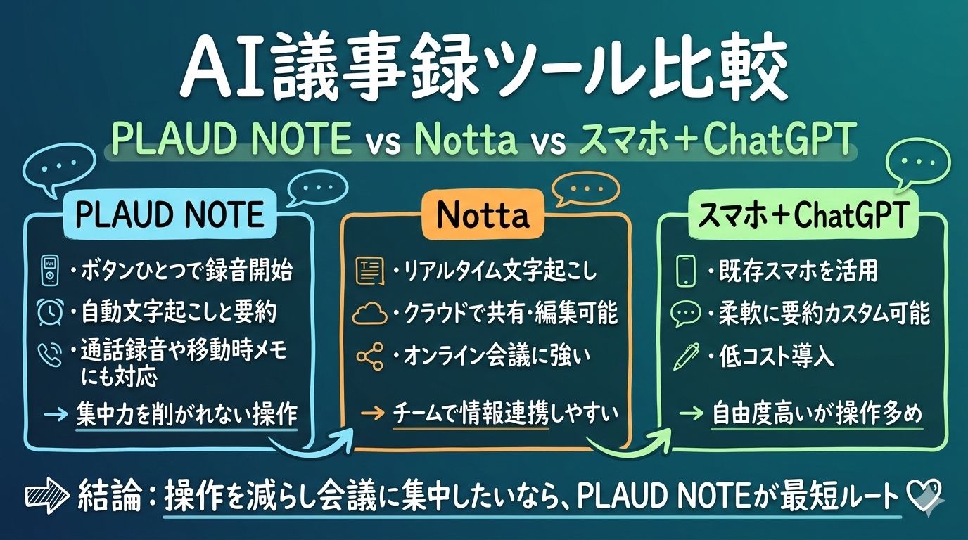 AI議事録ツール比較まとめ