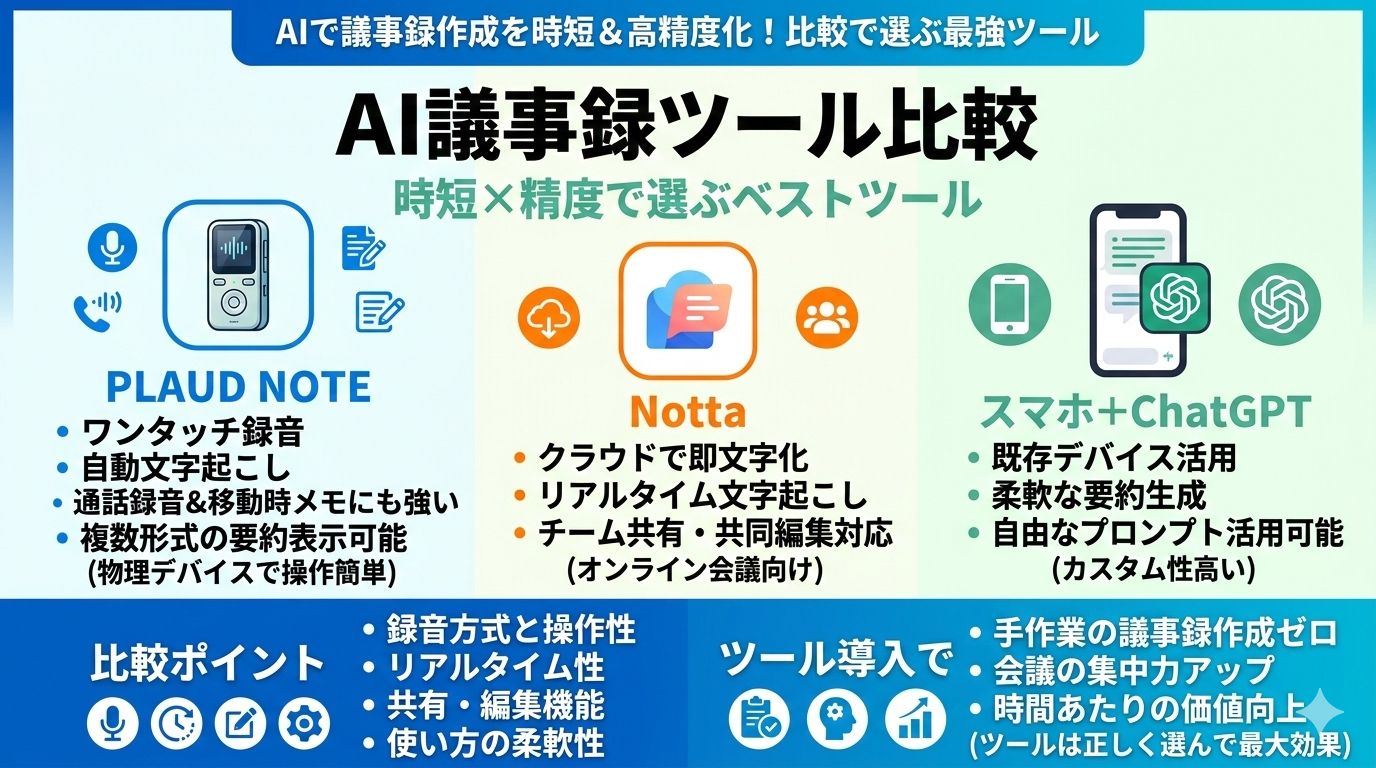 AI議事録ツールの特徴比較