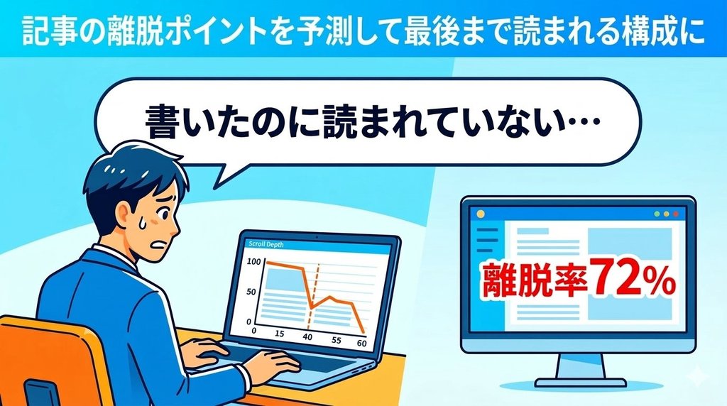 書いたのに読まれていない…と悩むブロガーと離脱率72%のスクロール深度グラフ