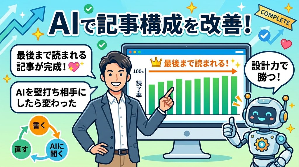 AIで記事構成を改善して最後まで読まれる記事が完成した未来イメージ