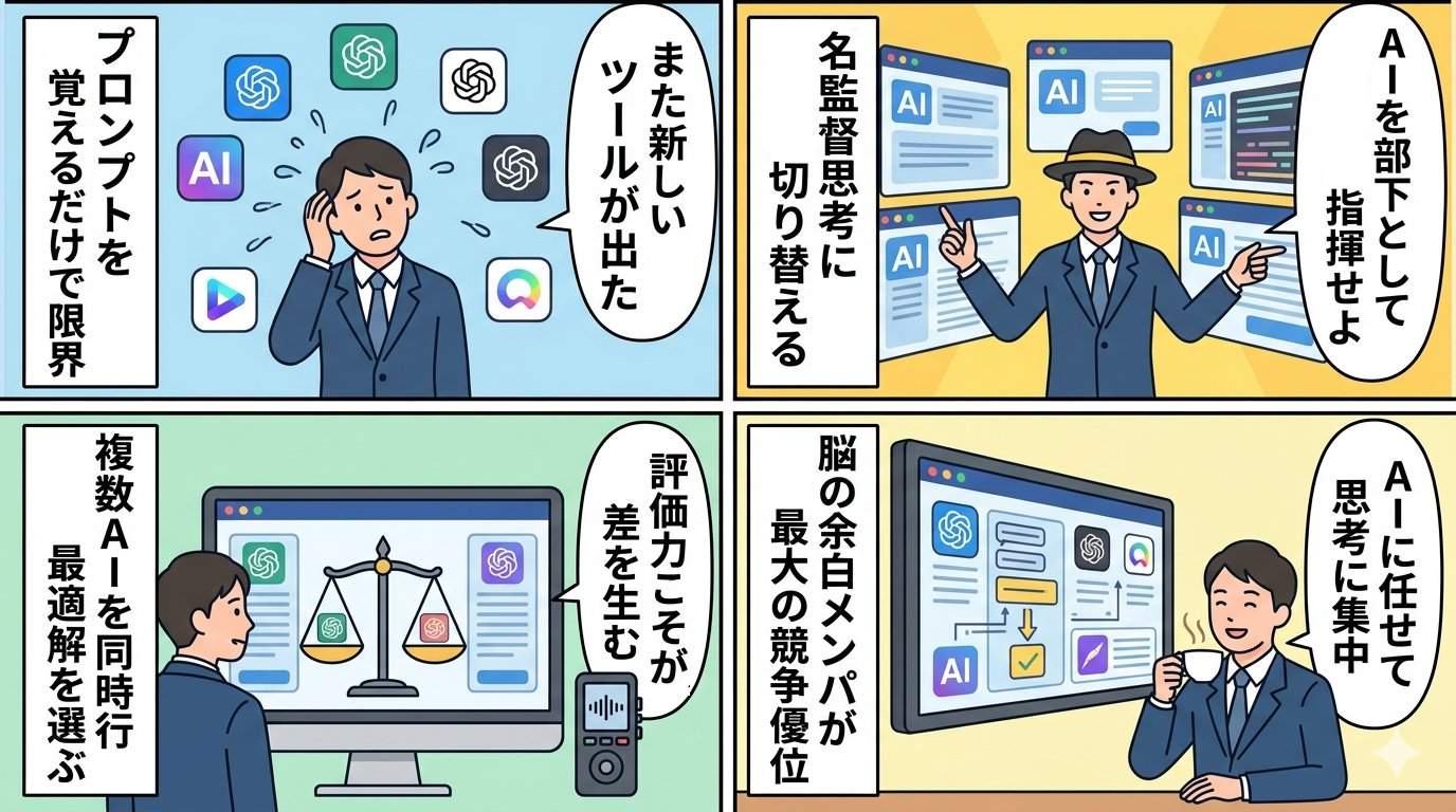 AIで結果を出す人の3ステップを描いた4コマ漫画