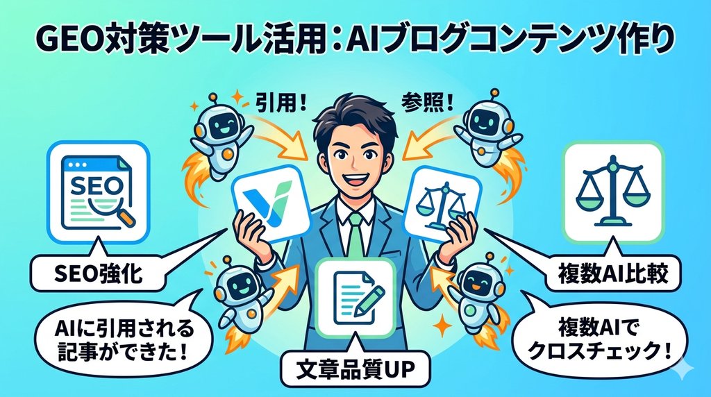 GEO対策ツール活用——Value AI Writer・天秤AI・文賢でAIに引用されるブログを作る