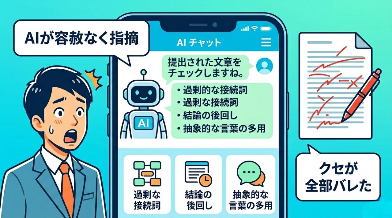 AIチャットが文章の弱点を容赦なく指摘している画面イメージ