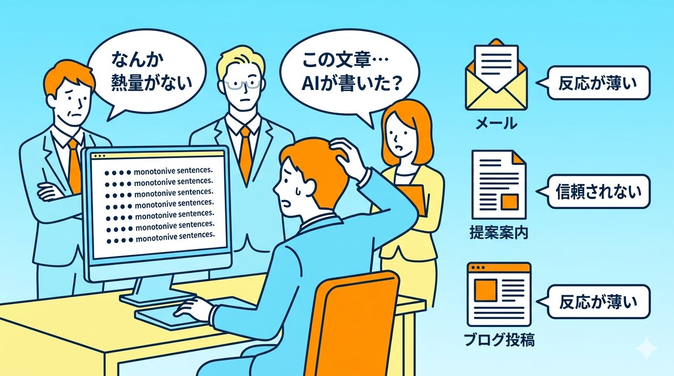 AIっぽい文章を指摘されるビジネスパーソンのイラスト