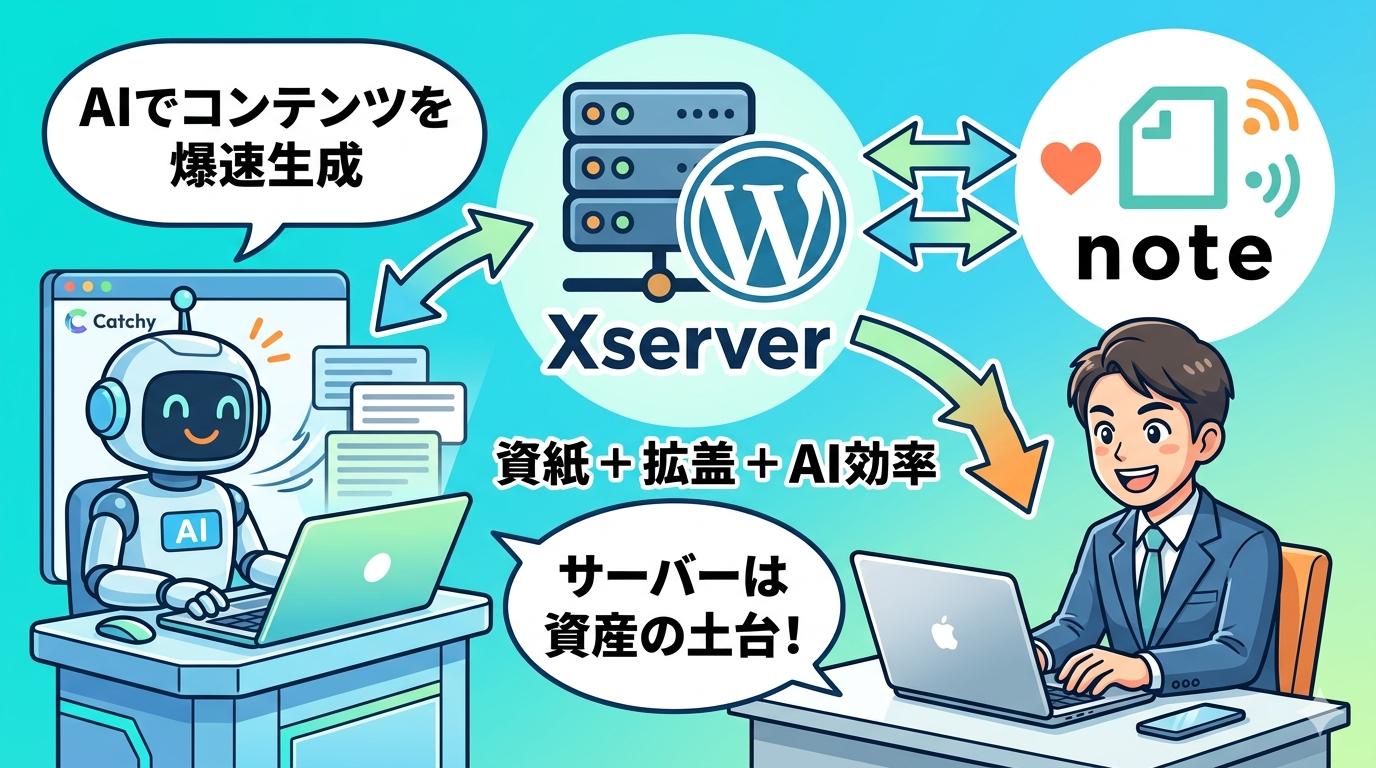 エックスサーバーとCatchyとnoteを組み合わせたブログ運営の仕組み図解
