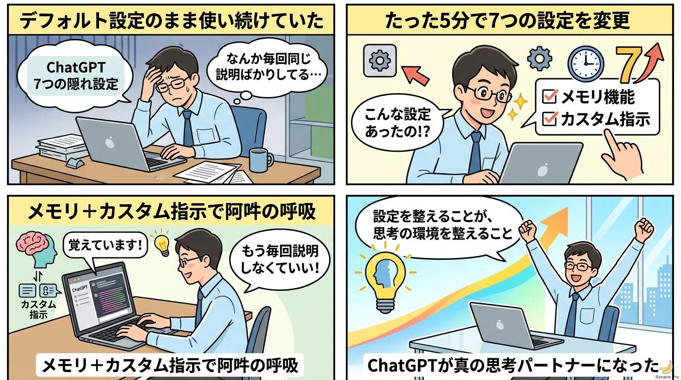 ChatGPT設定活用を描いた4コマ漫画