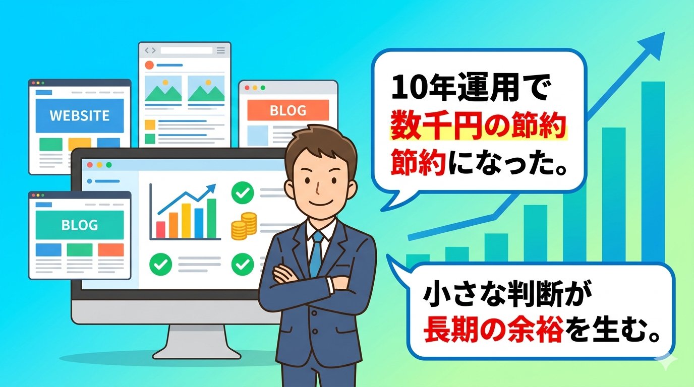 10年運用で数千円節約・小さな判断が長期の余裕を生むイラスト