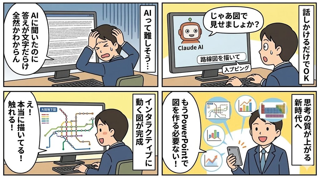 AIのビジュアル機能をわかりやすく解説した4コマ漫画