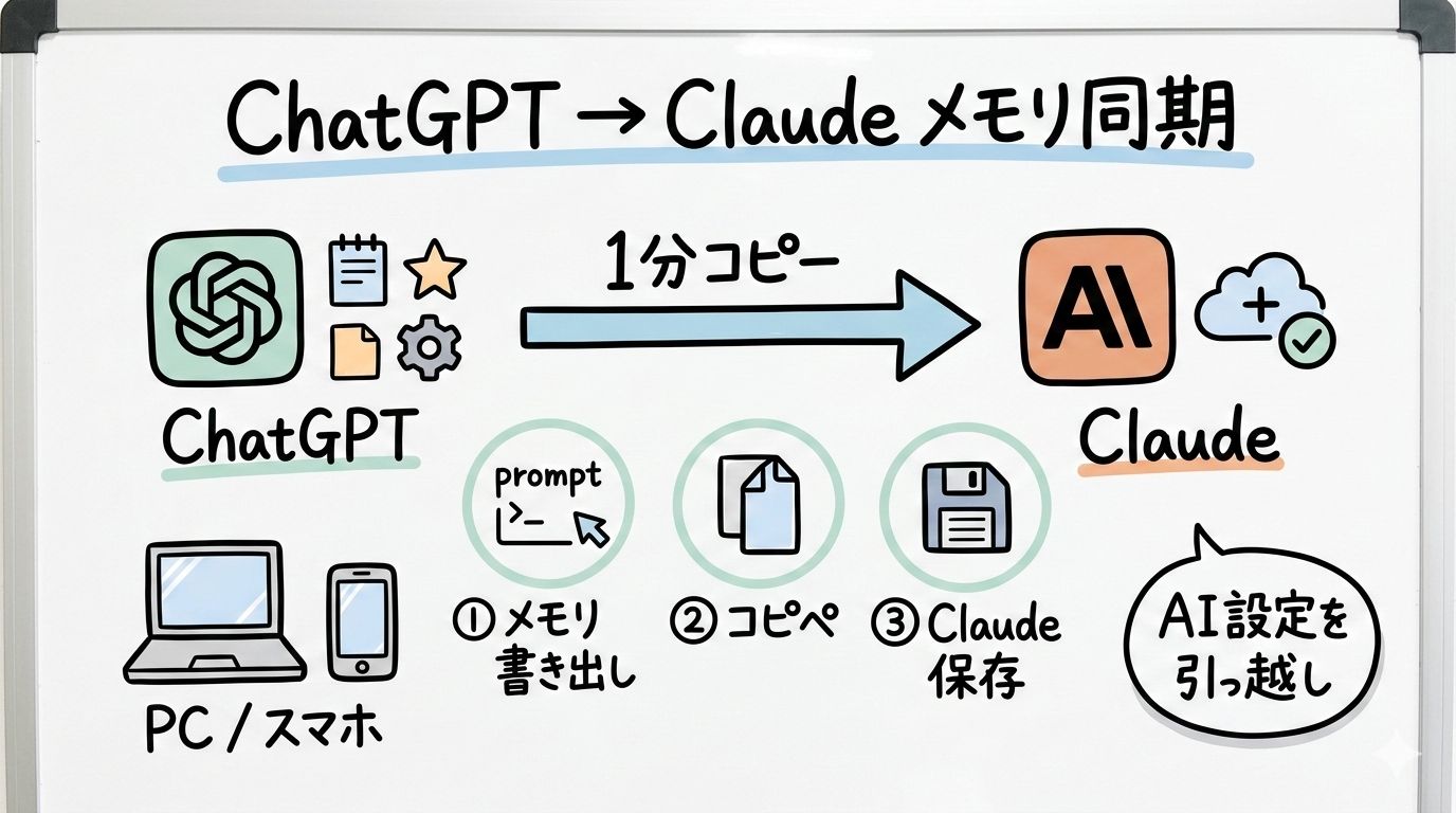 ChatGPTからClaudeへのメモリ同期イメージ