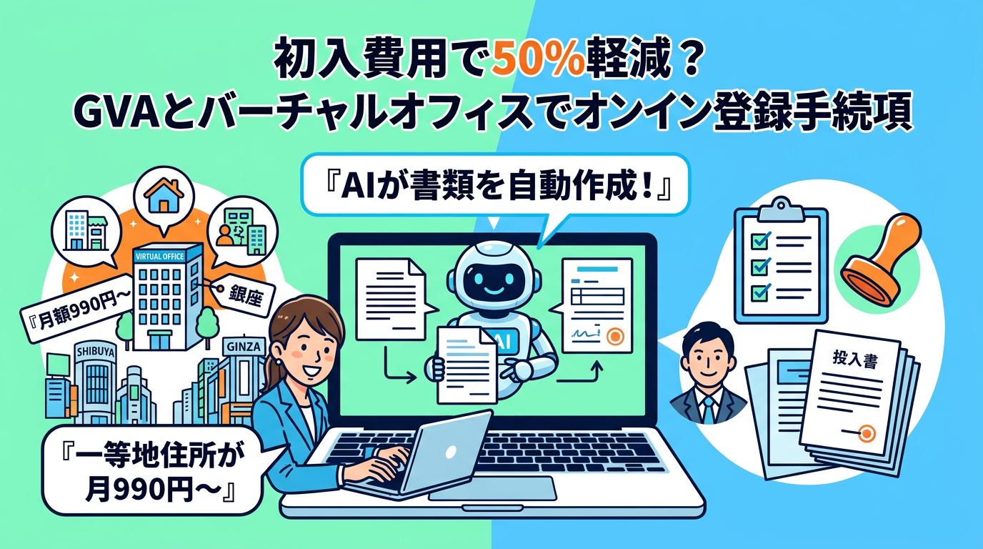 GVA法人登記とバーチャルオフィスレゾナンスの機能・特徴――AIが書類を自動作成し一等地住所が月990円〜