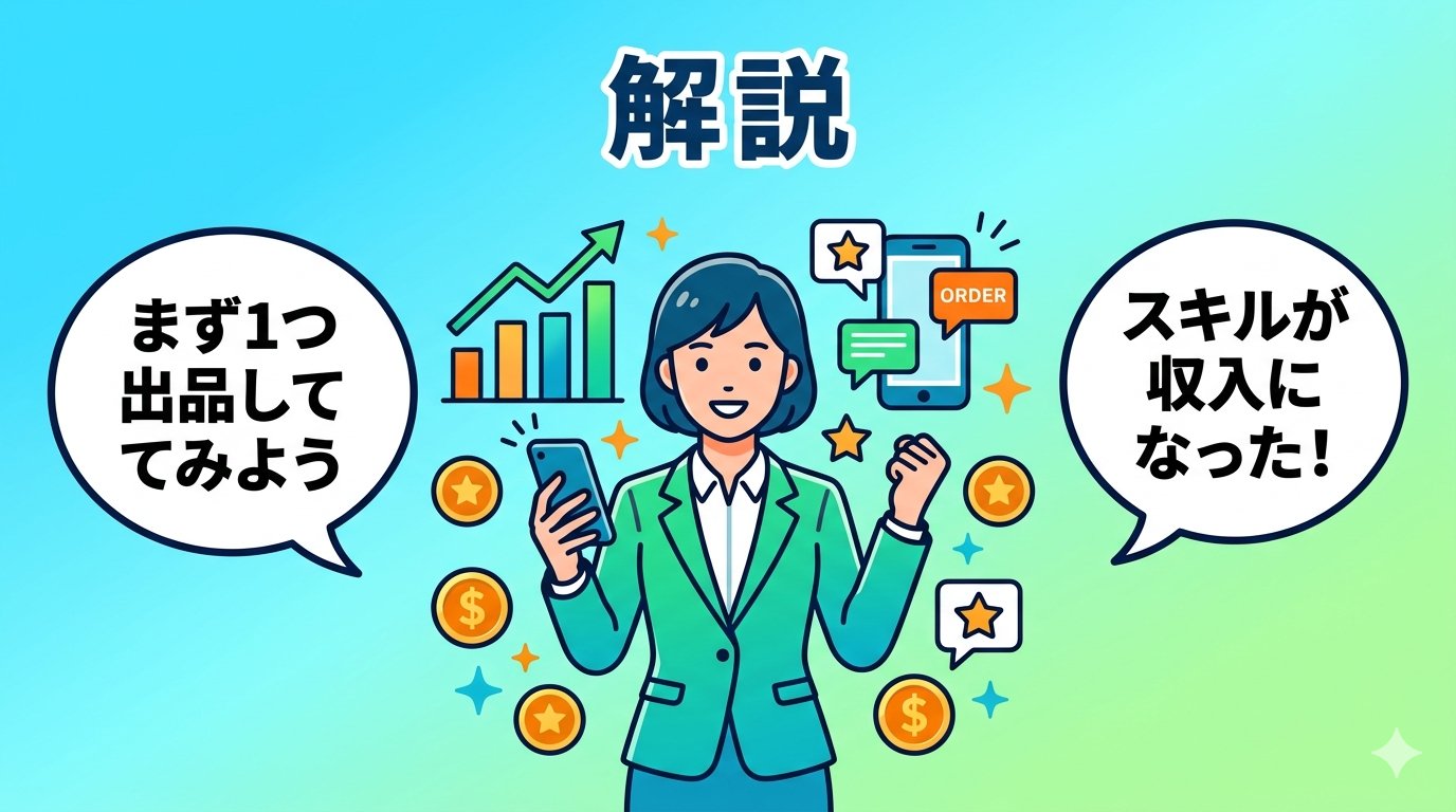 スキルが収入に変わった未来イメージ・まず1つ出品してみよう
