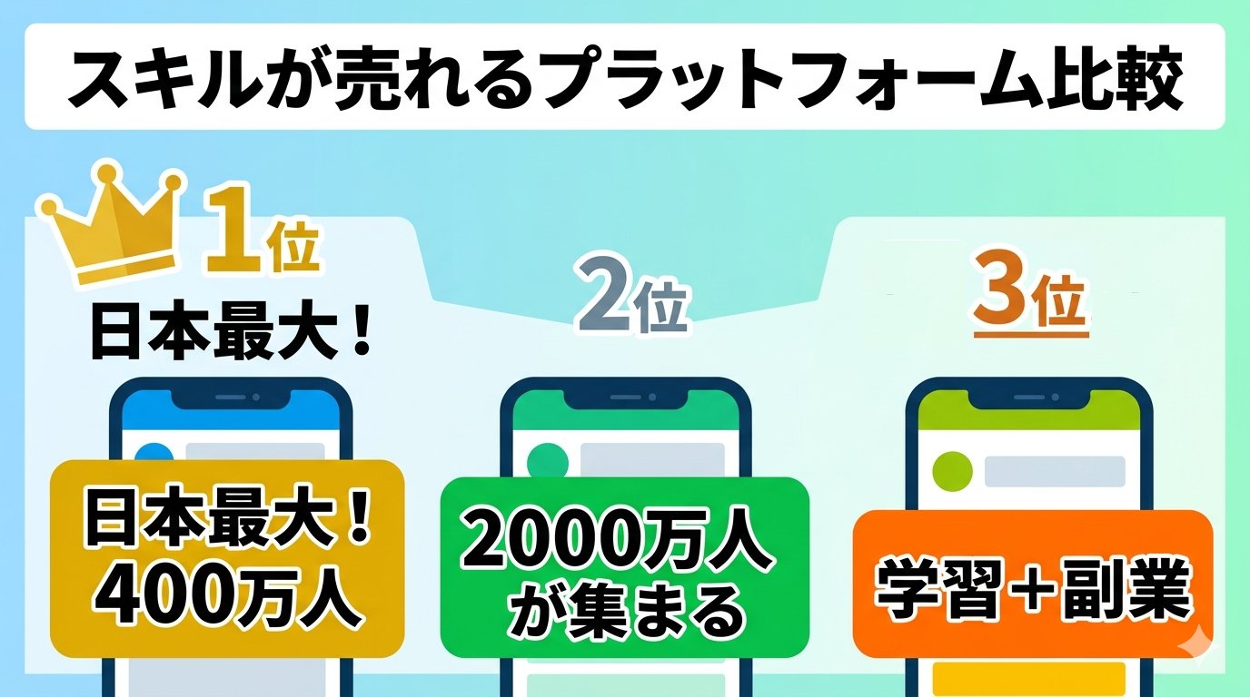 スキルが売れるプラットフォーム1位〜3位の比較図