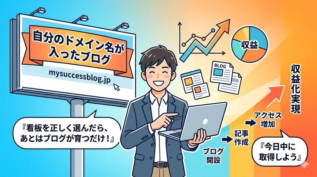 看板を正しく選んでブログが収益化へ育っていく理想の未来イメージ