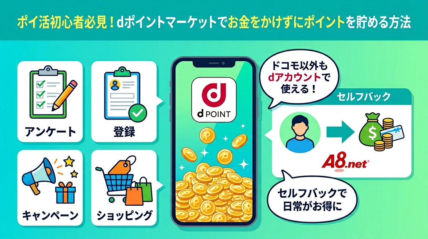 dポイントマーケットの機能と特徴・A8.netセルフバックの図解