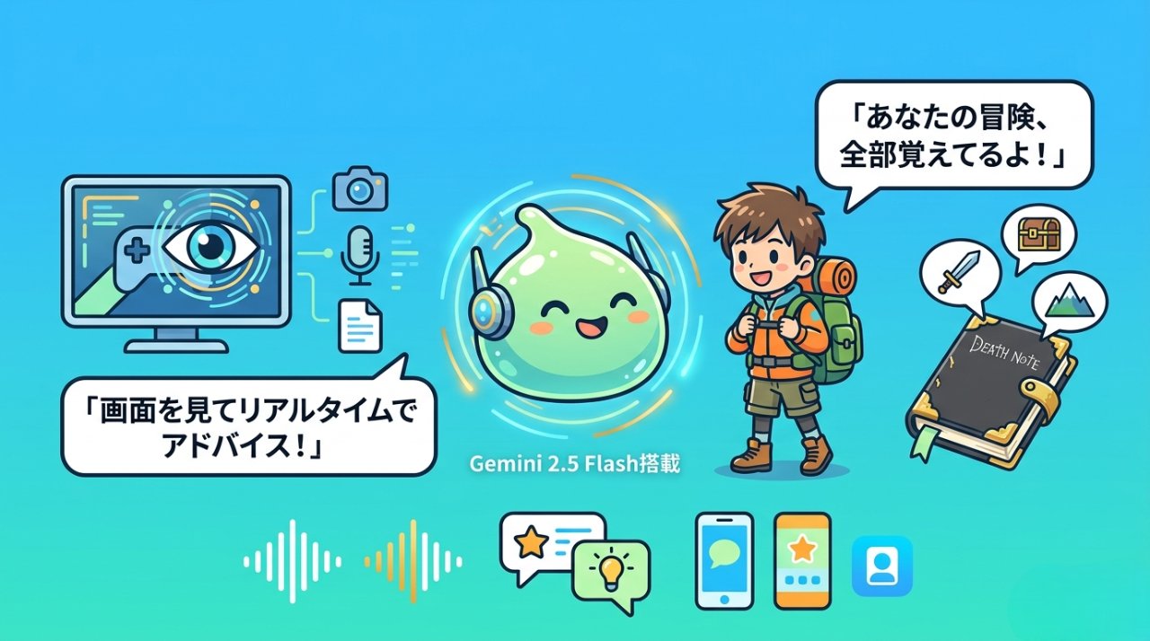 Gemini 2.5 Flash搭載のおしゃべりスラミィがゲーム画面を認識してアドバイスする機能イラスト