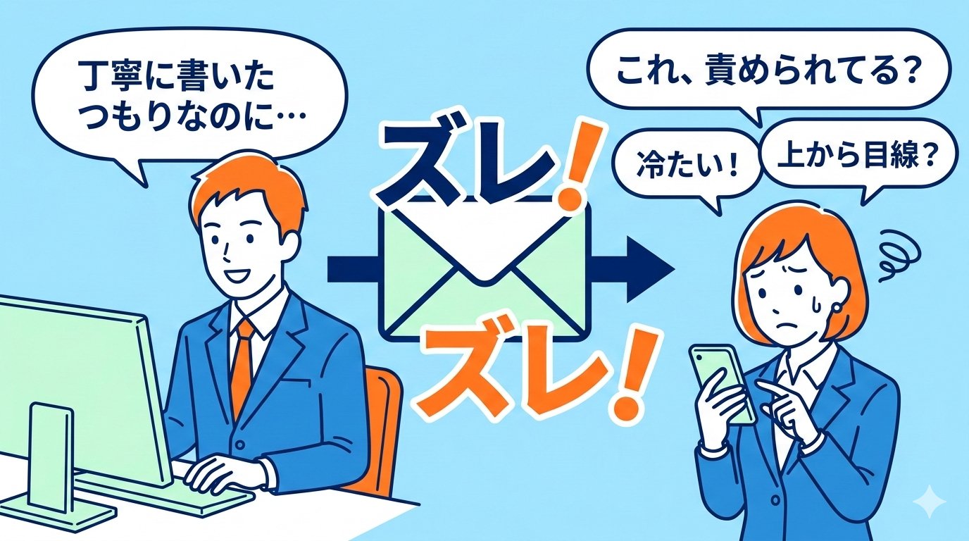 丁寧に書いたつもりのメールが受け手には冷たく届いている図解