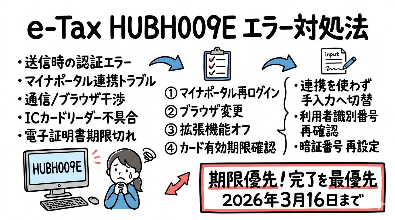 e-TaxでHUBH009Eエラー?確定申告の送信失敗を解決して期限に間に合わせる方法
