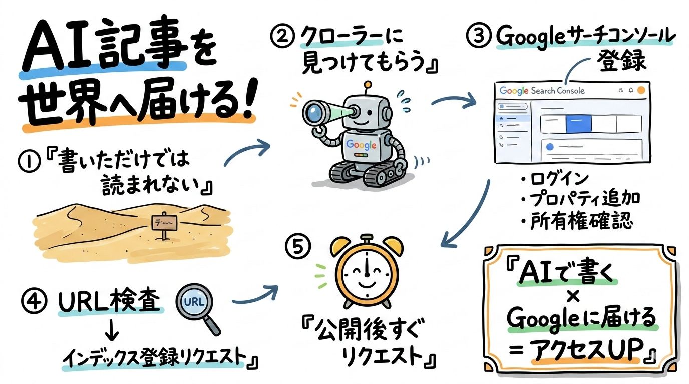 AI記事を世界に届ける魔法の招待状！Googleサーチコンソール設定＆登録ガイド