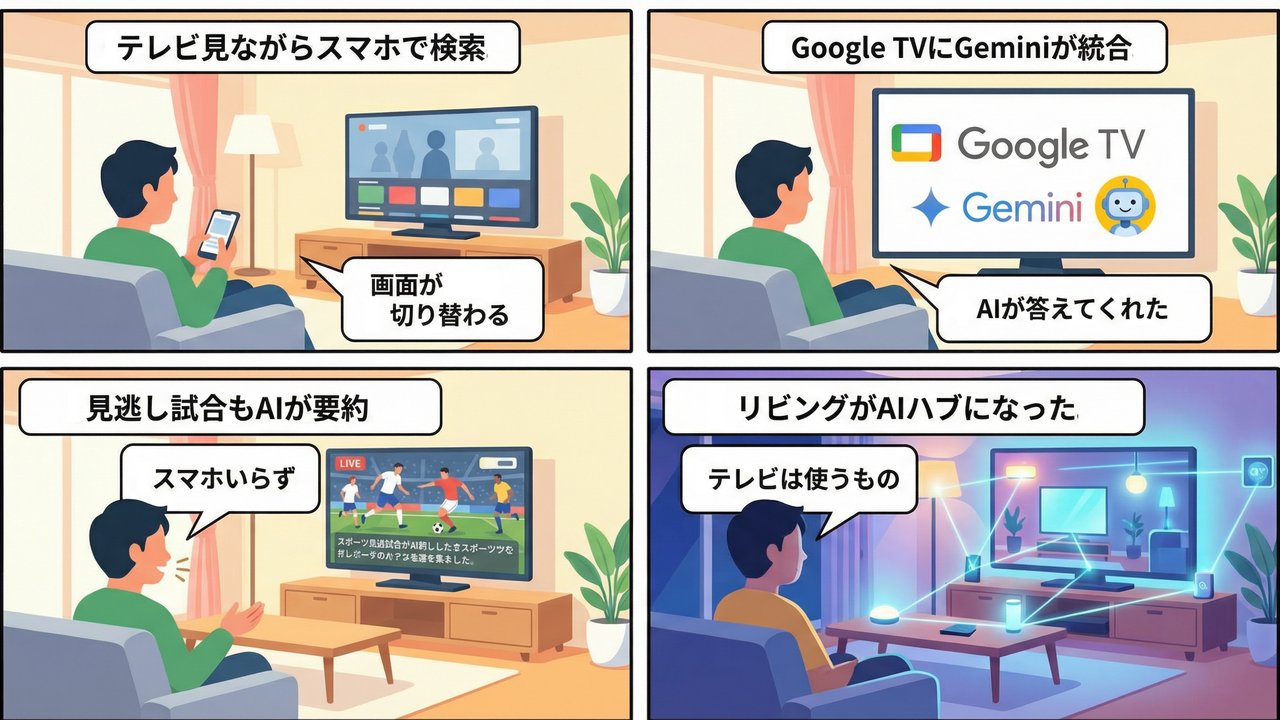 Google TV × Gemini新機能を4コマ漫画で図解