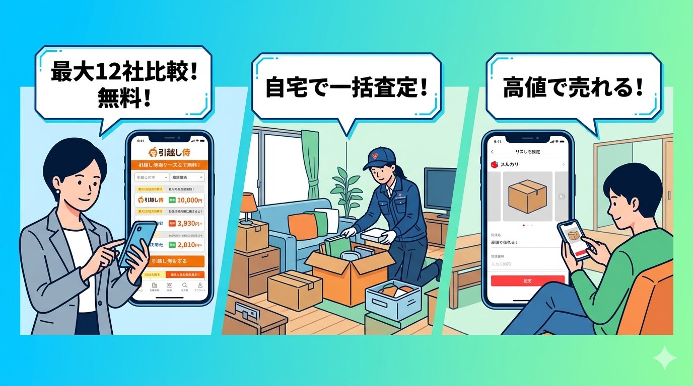 引越し侍・セカンドストリート・メルカリの3サービスを活用する場面