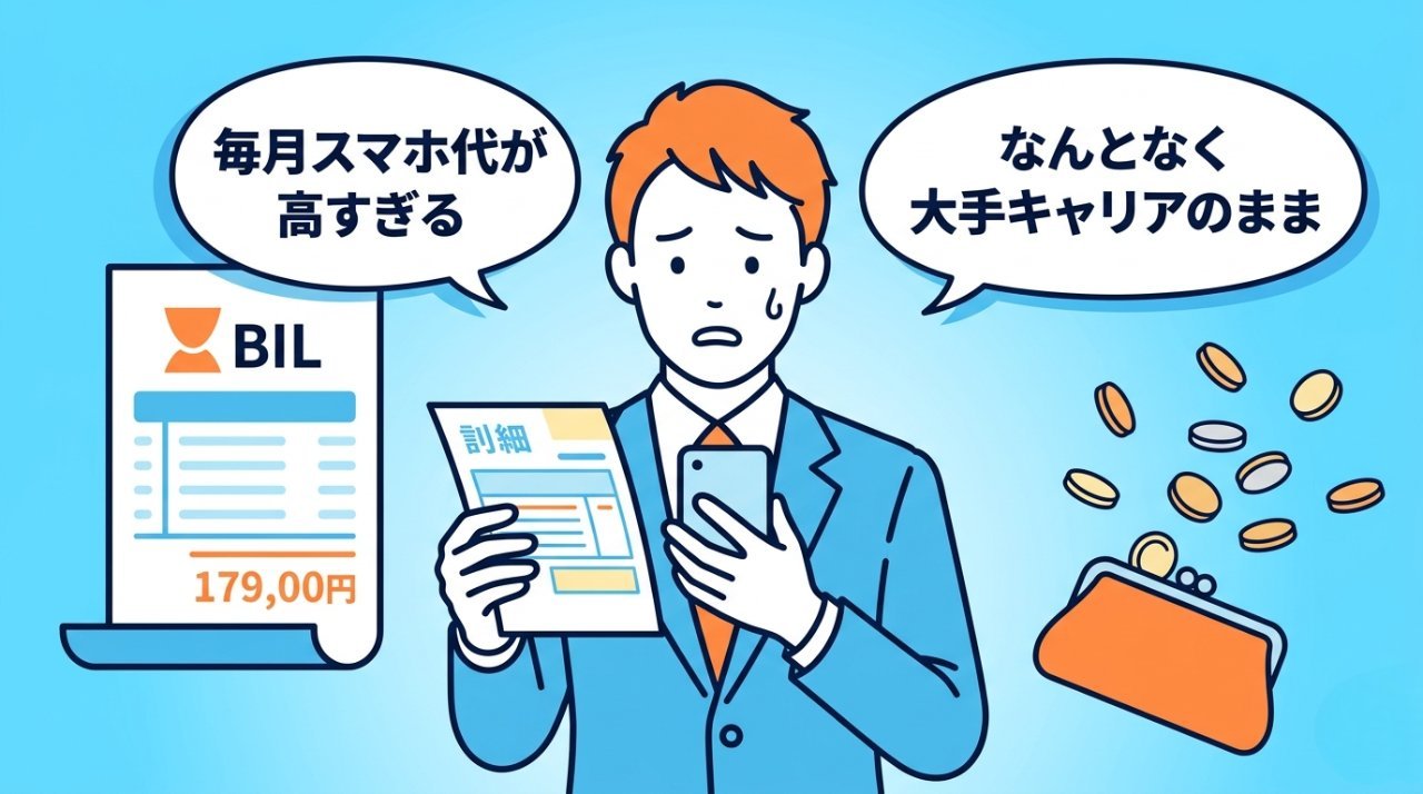 高額なスマホ請求書を見て困惑するビジネスパーソン