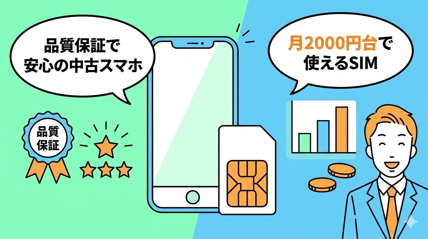 品質保証付き中古スマホと月2000円台で使える格安SIMの紹介