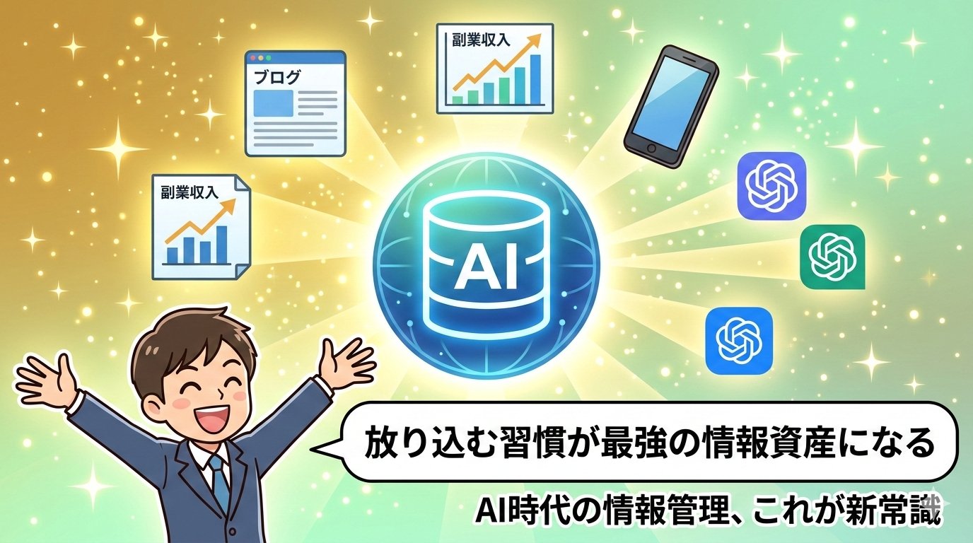放り込む習慣が最強の情報資産になる。AI時代の情報管理の新常識を体現する未来イメージ