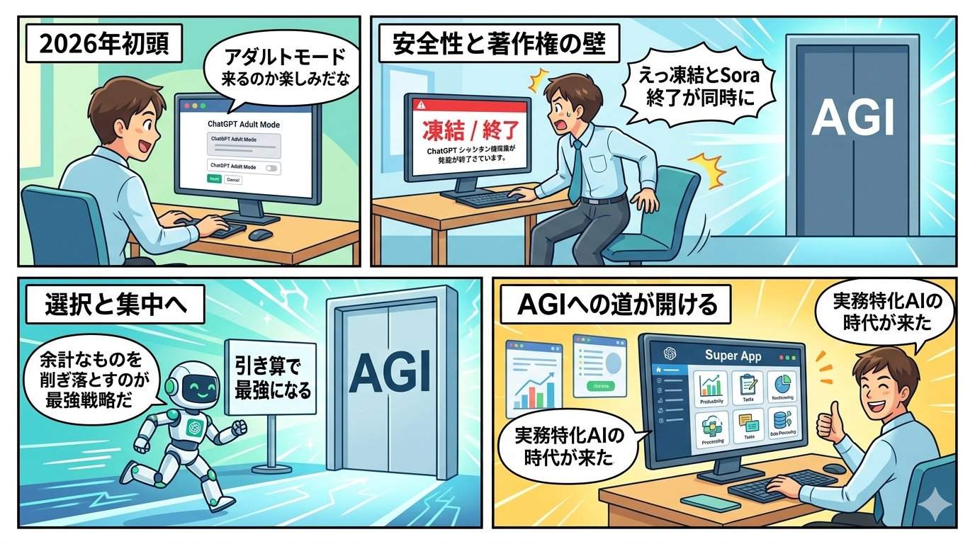 OpenAI戦略転換を描いた4コマ漫画