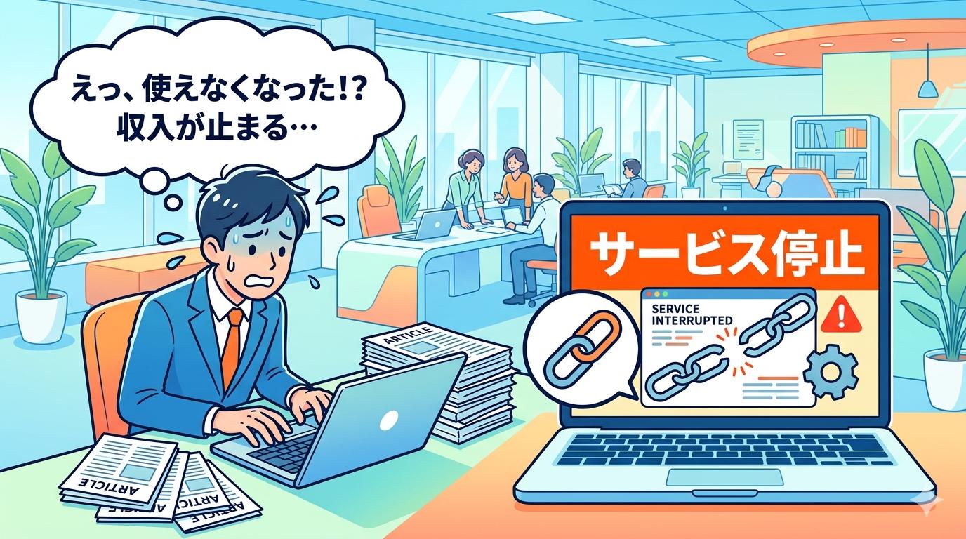 OpenAIとマイクロソフトの依存リスクを示すイラスト