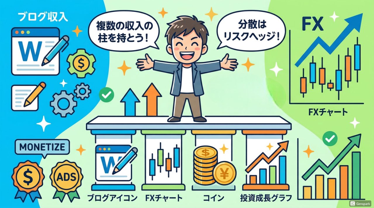 AI時代のリスク分散で理想の未来を実現するイラスト