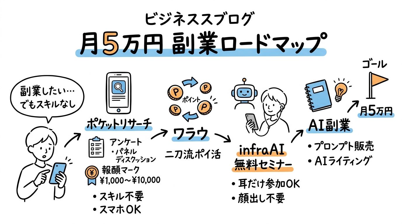 在宅副業ロードマップ：ポケットリサーチ・ワラウ・infraAIの全体像