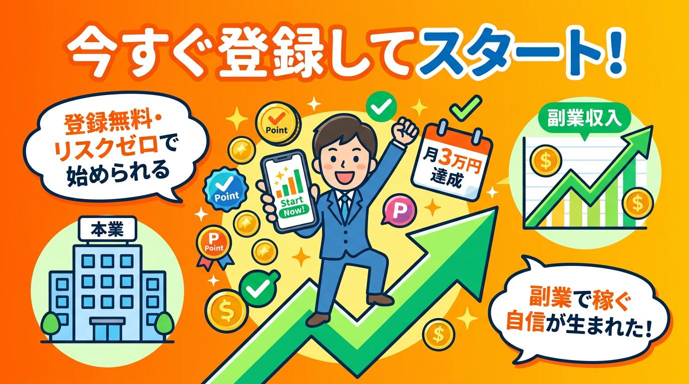 今すぐ登録してポイ活副業をスタートする未来イメージのイラスト