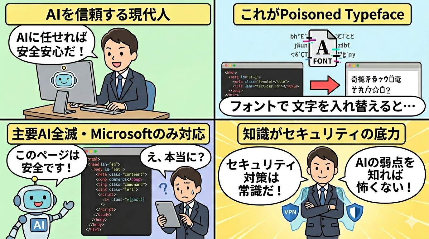 Poisoned Typeface攻撃の仕組みを解説した4コマ漫画
