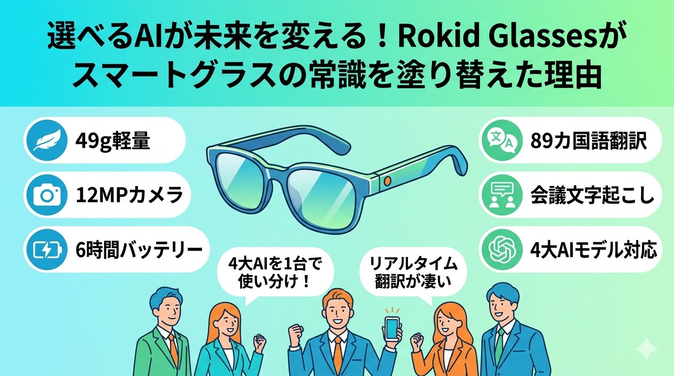 Rokid Glassesの機能・スペックを紹介するインフォグラフィック