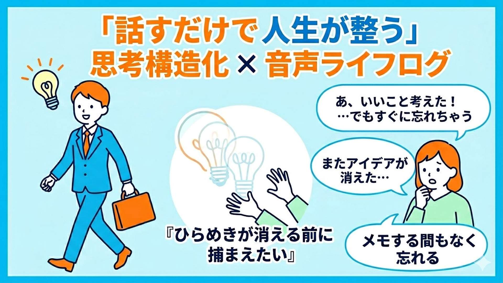 ひらめきが消える前に捕まえたい――導入・課題提起イラスト