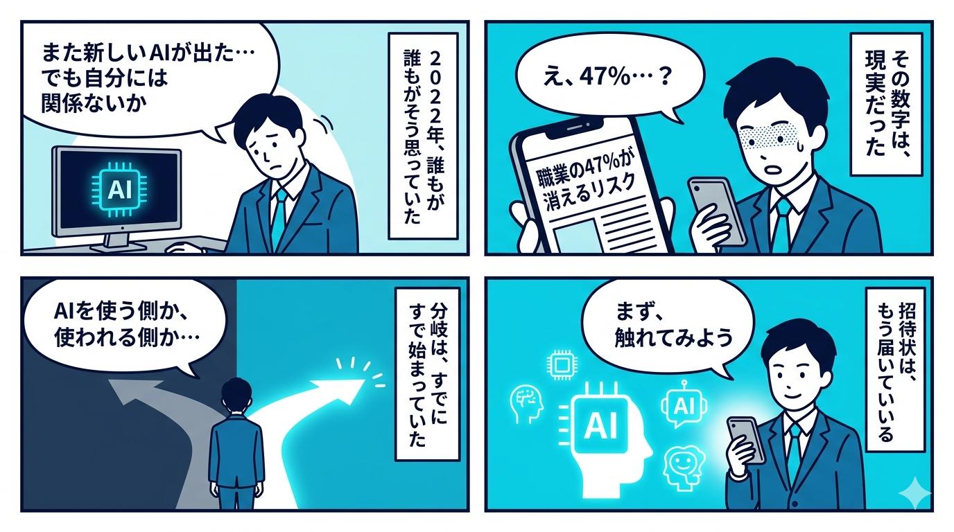 AIを使う側・使われる側——分岐点を描いた4コマ漫画