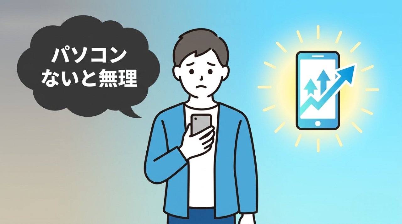 パソコンなしでスマホだけで副業できる時代を表すイラスト