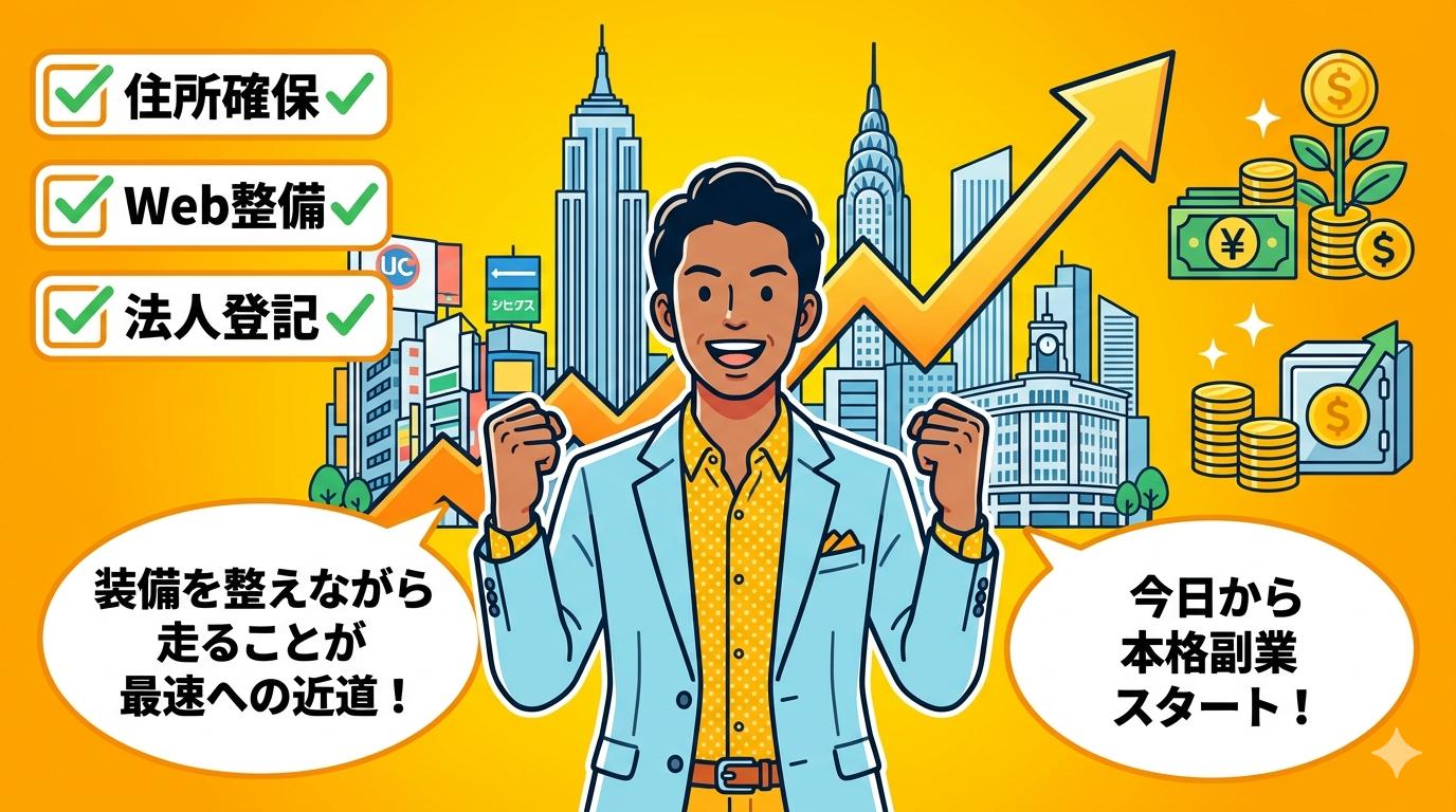 住所確保・Web整備・法人登記をクリアして副業スタートした理想の未来イメージ