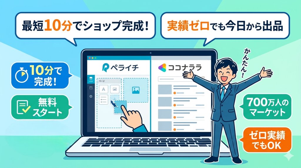 ペライチとokokonaラの機能紹介イラスト