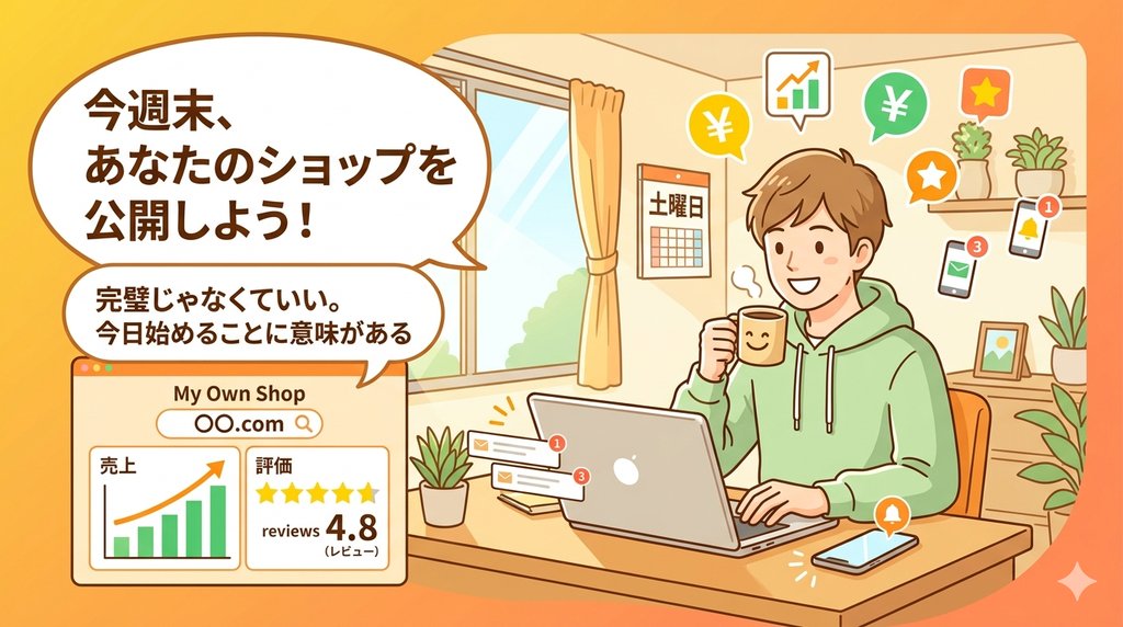 笑顔で週末起業を達成したビジネスパーソンのイラスト