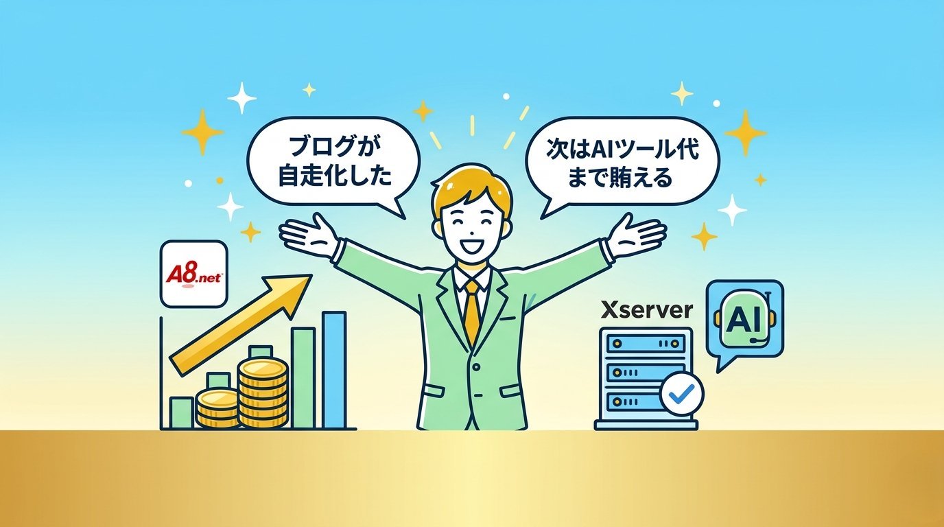 A8.netセルフバックでブログが自走化した理想の未来イメージイラスト