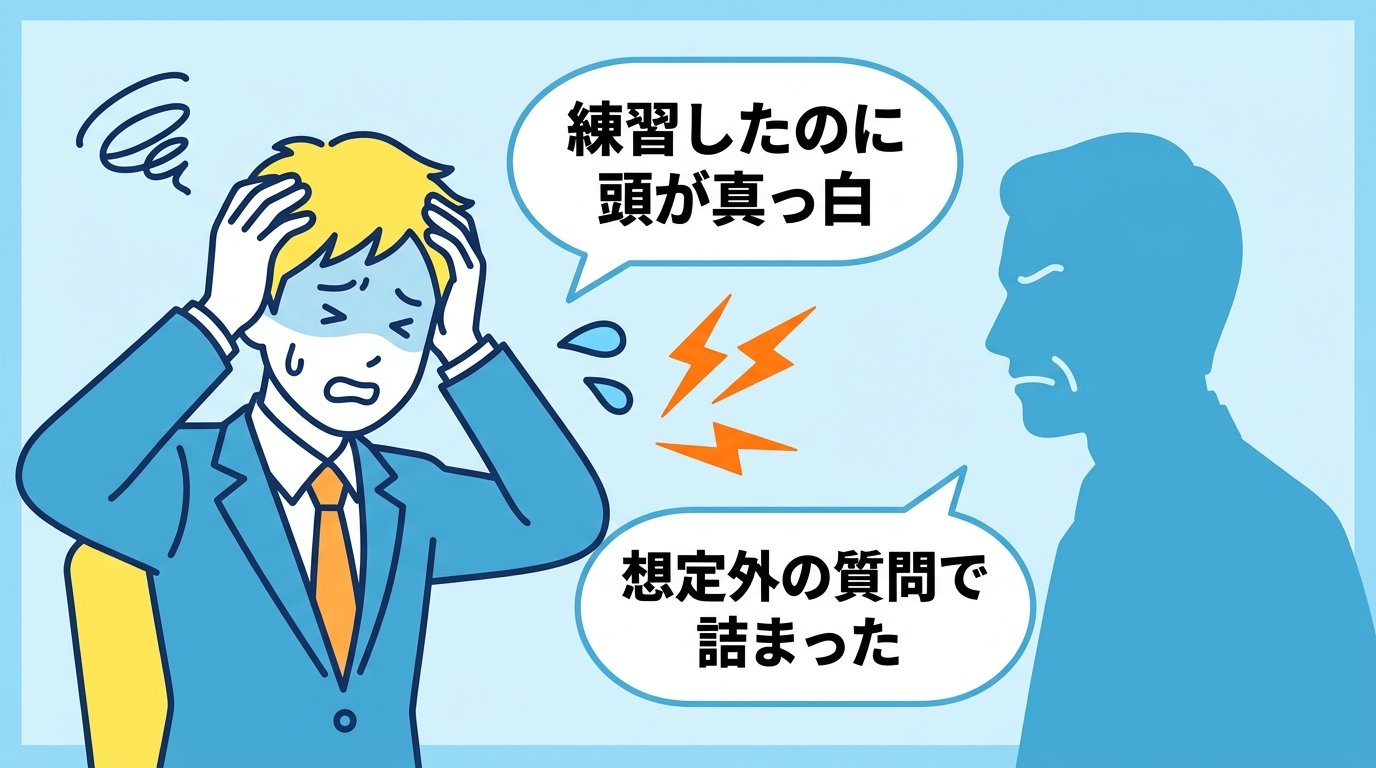 面接本番でパニックになるビジネスパーソンのイラスト