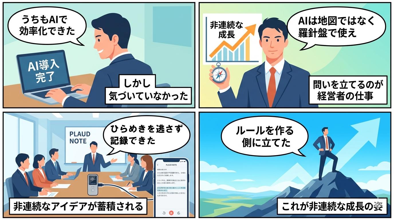 AI戦略と非連続な成長をテーマにした4コマ漫画