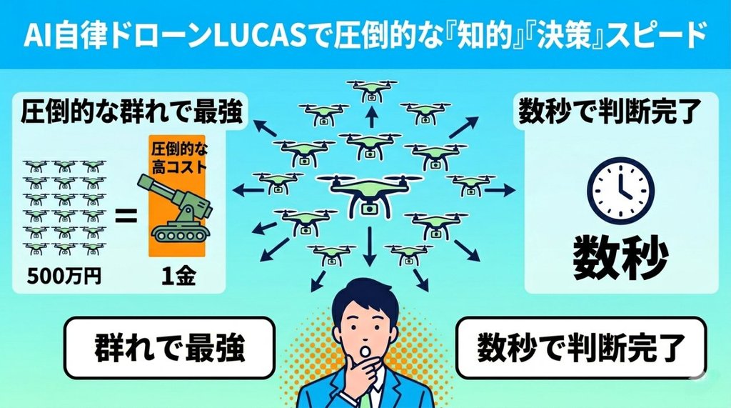 LUCASのスウォーム攻撃とコスト比較・数秒判断のインフォグラフィック